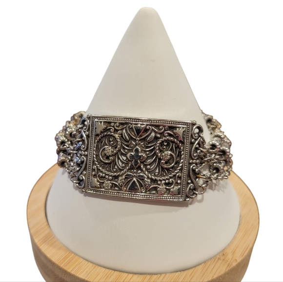 Brighton Silver Tone Multi Chain Bracelet with cross and floral design - Picture 2 of 7